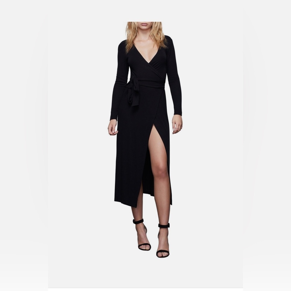 NWT! Good American Daynight Black Long Sleeve Wrap Dress